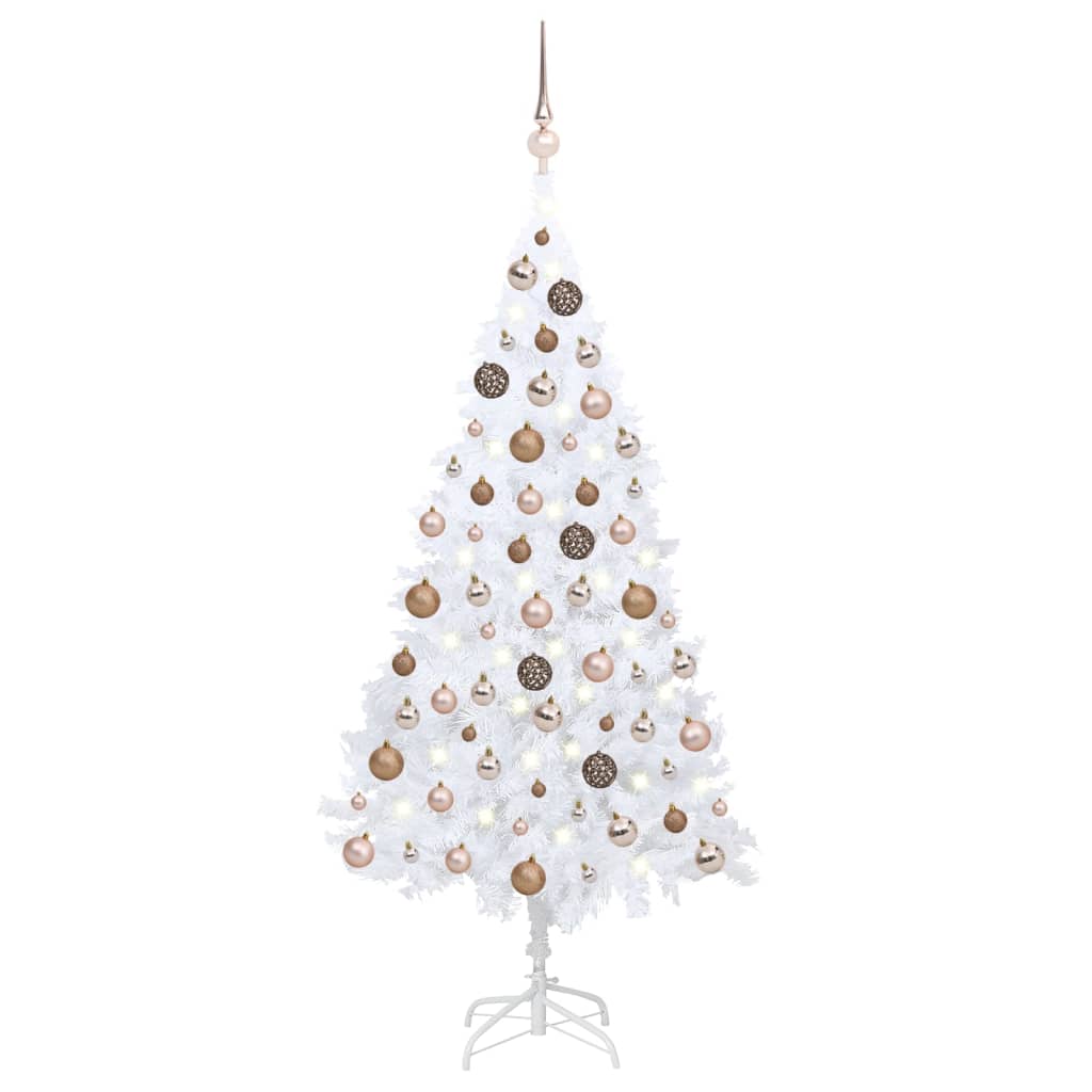 Umělý vánoční stromek s LED a sadou koulí bílý 150 cm PVC