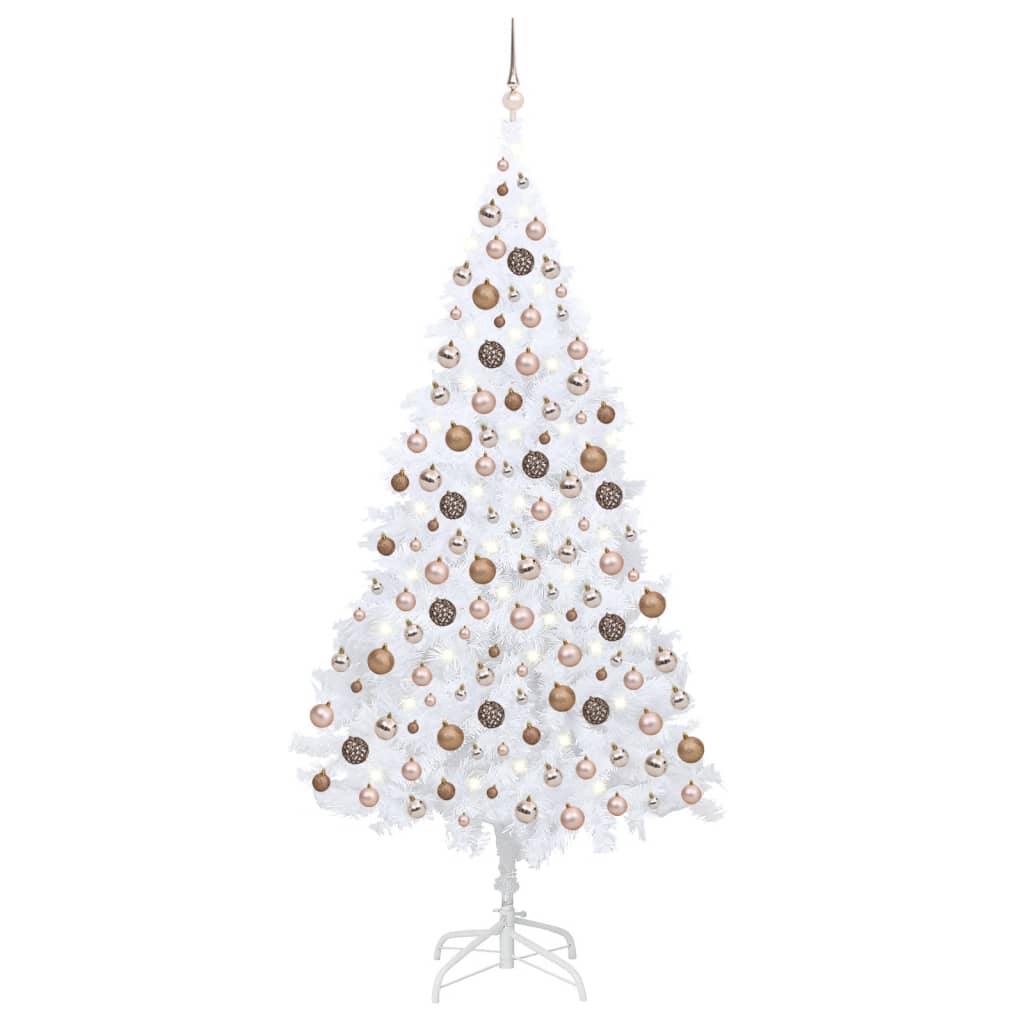 Umělý vánoční stromek s LED a sadou koulí bílý 210 cm PVC