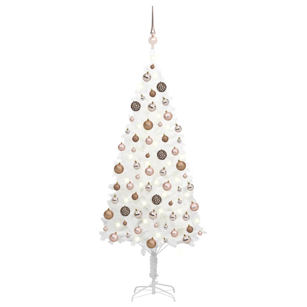 Umělý vánoční stromek s LED a sadou koulí bílý 120 cm