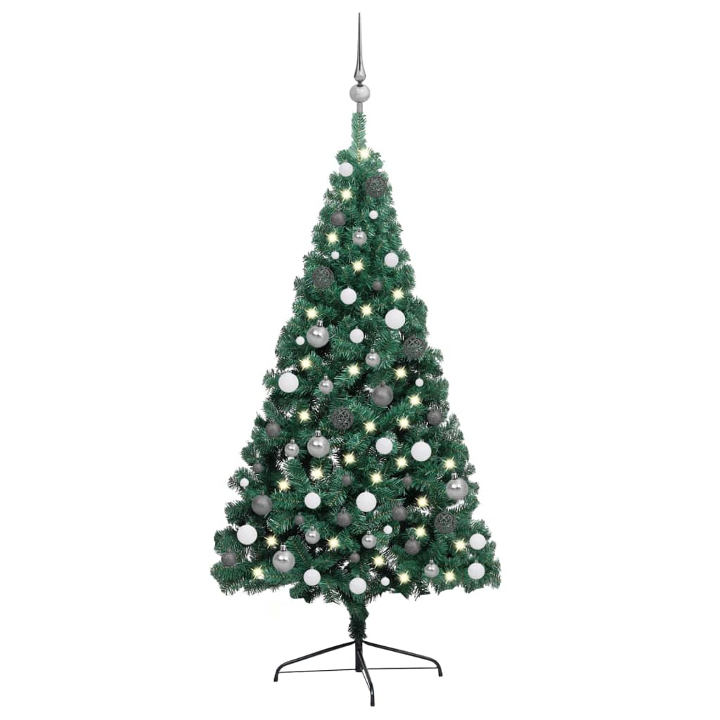 Umělý vánoční půl stromek s LED a sadou koulí zelený 240 cm