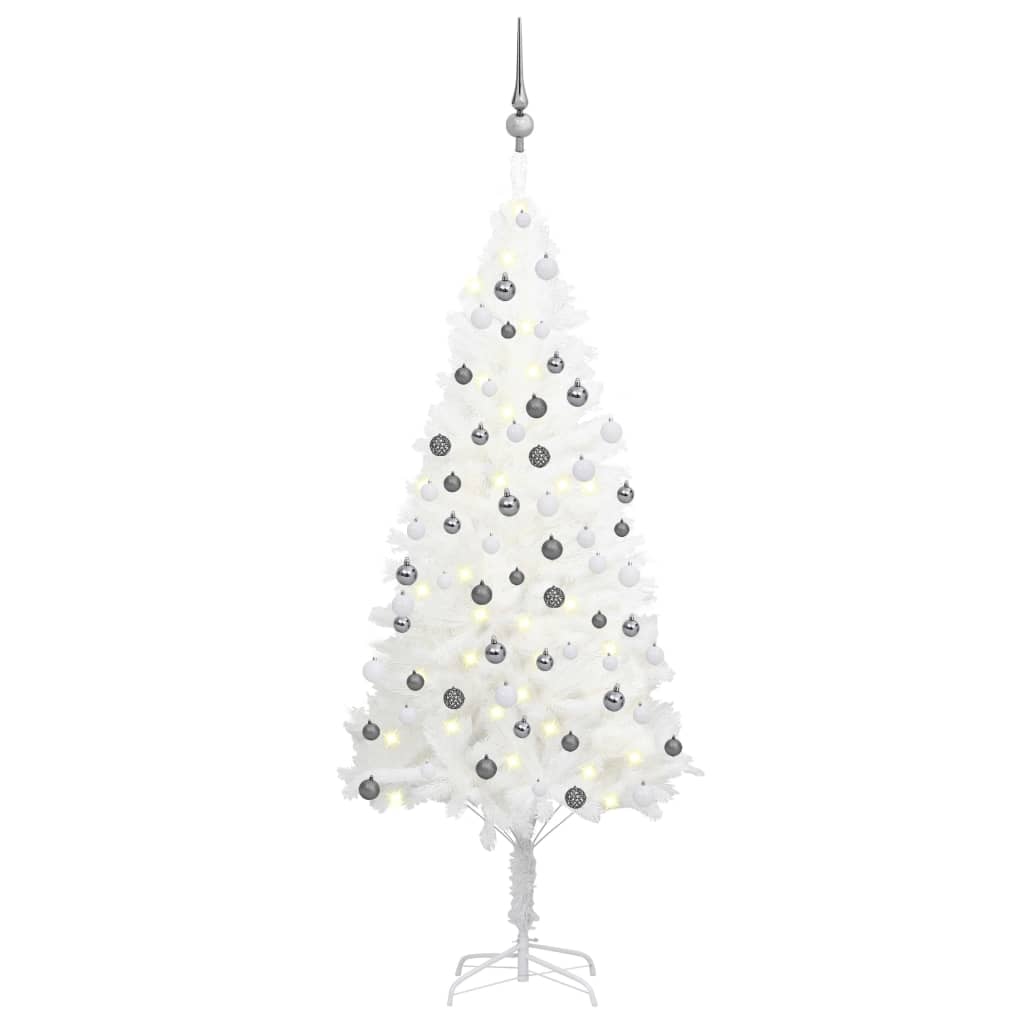 Umělý vánoční stromek s LED a sadou koulí bílý 150 cm