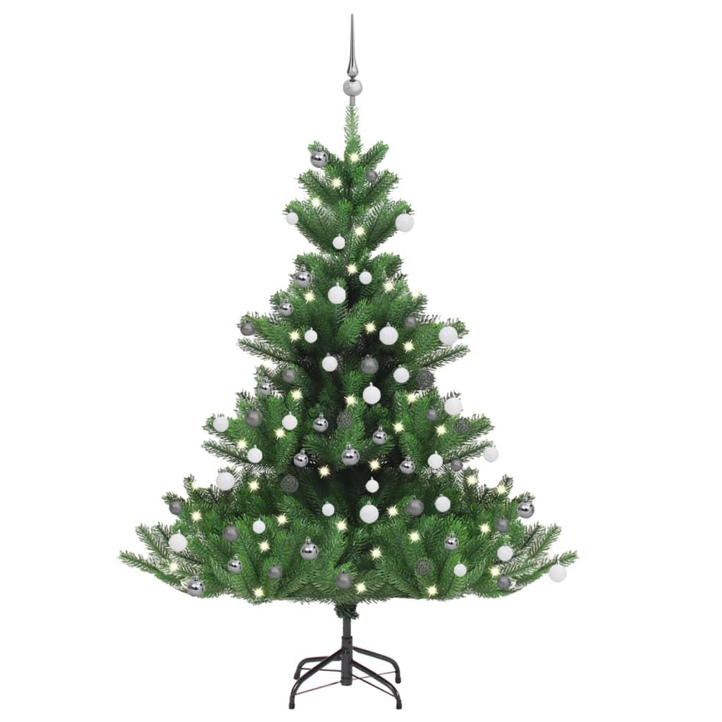 Umělý vánoční stromek normandská jedle LED a koule zelený 150cm