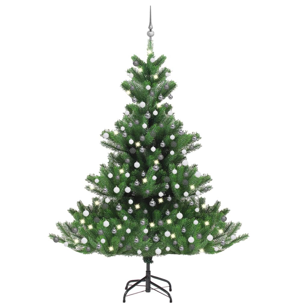 Umělý vánoční stromek normandská jedle LED a koule zelený 210cm