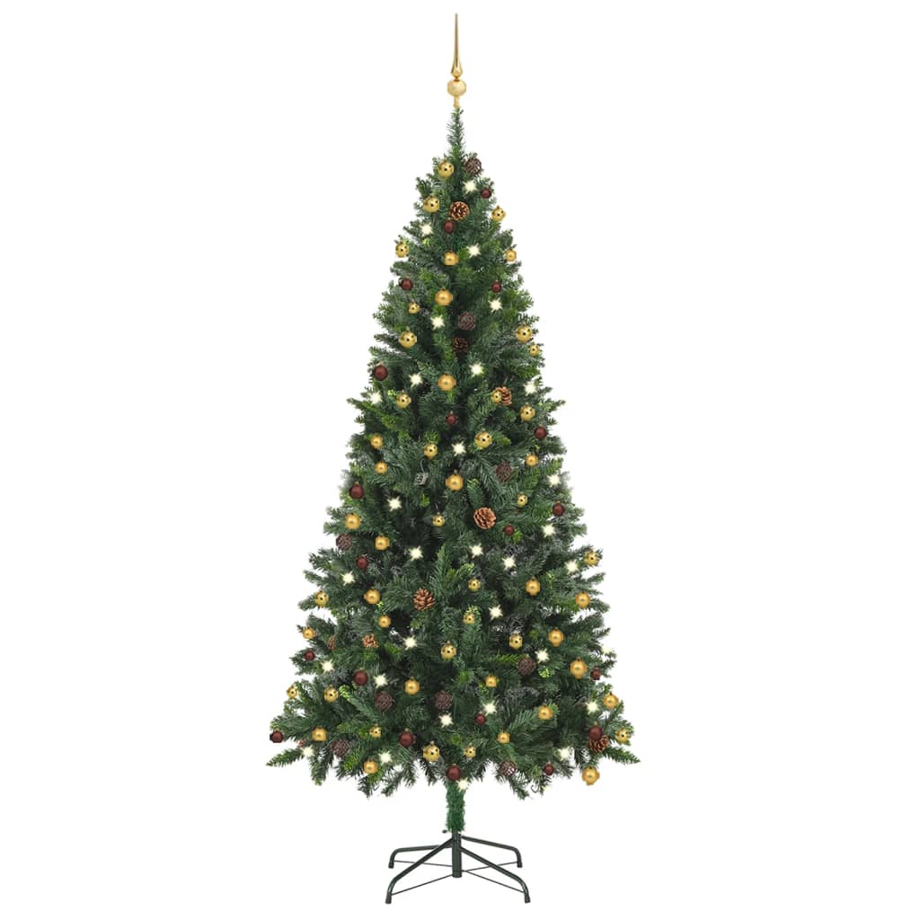 Umělý vánoční stromek s LED a sadou koulí zelený 210 cm