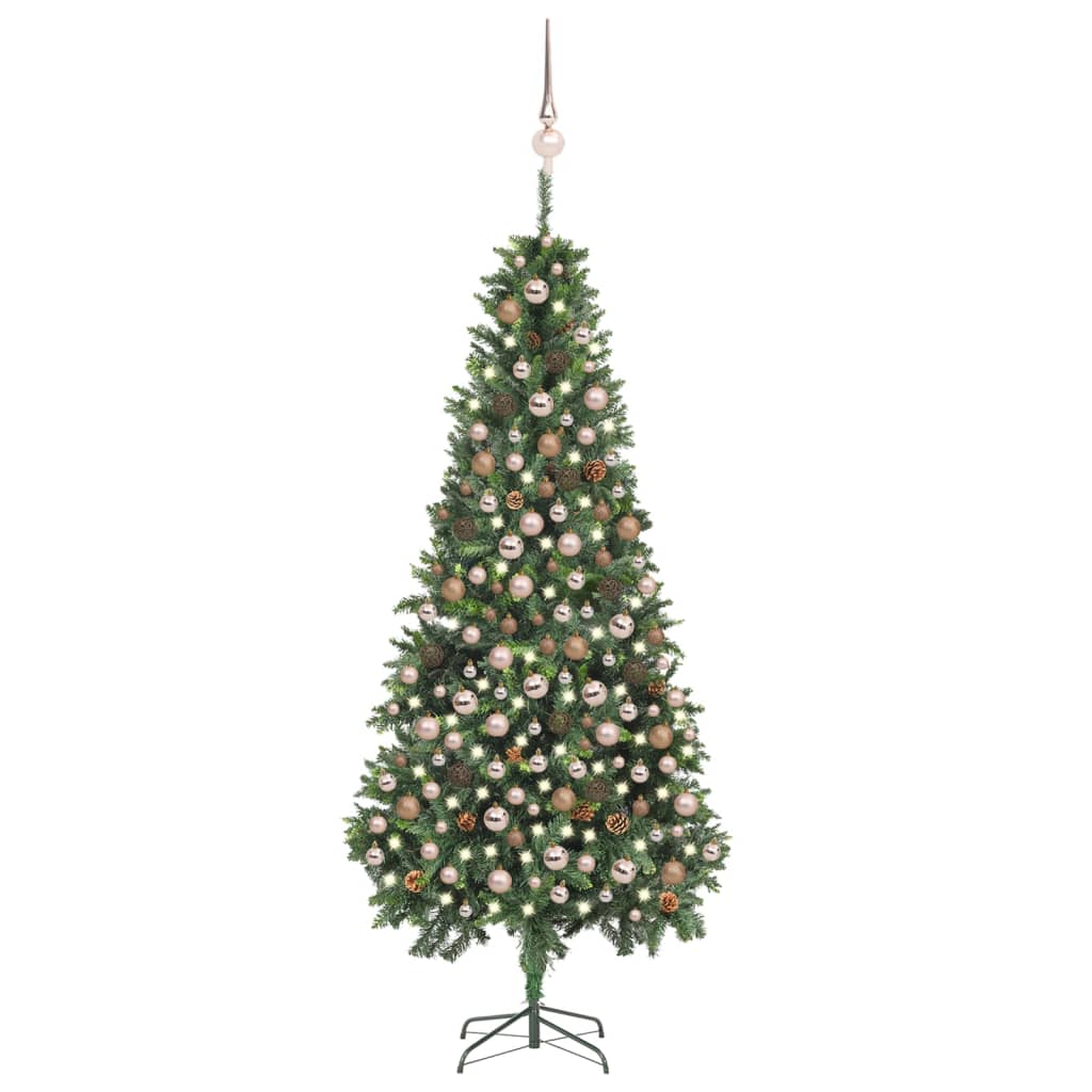 Umělý vánoční stromek LED osvětlení sada koulí a šišky 210 cm