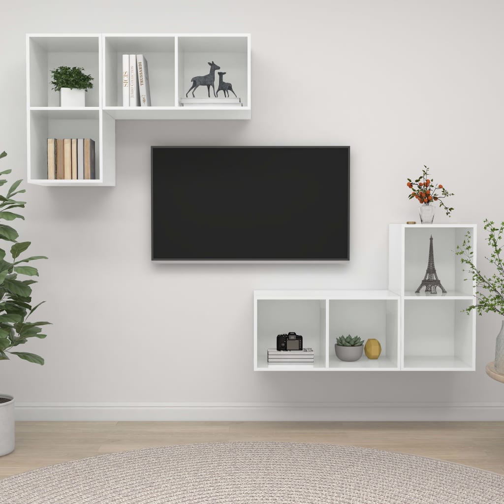 Nástěnné TV skříňky 4 ks bílé s vysokým leskem kompozitní dřevo