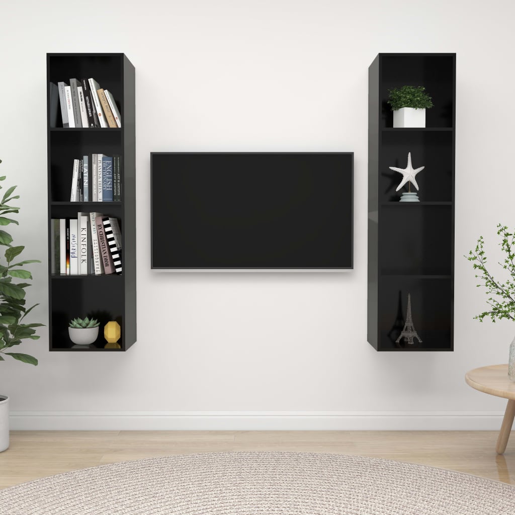 Nástěnné TV skříňky 2ks černé s vysokým leskem kompozitní dřevo