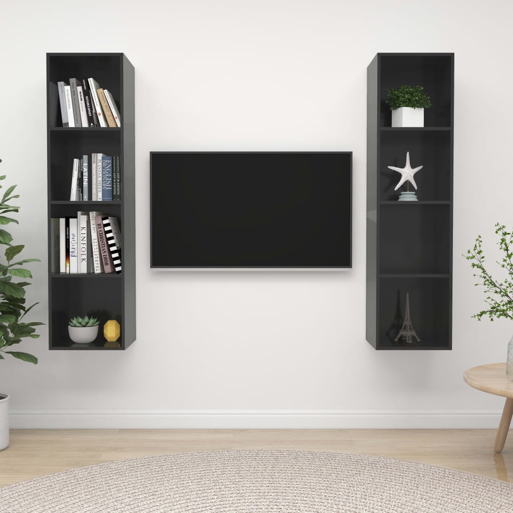 Nástěnné TV skříňky 2 ks šedé s vysokým leskem kompozitní dřevo