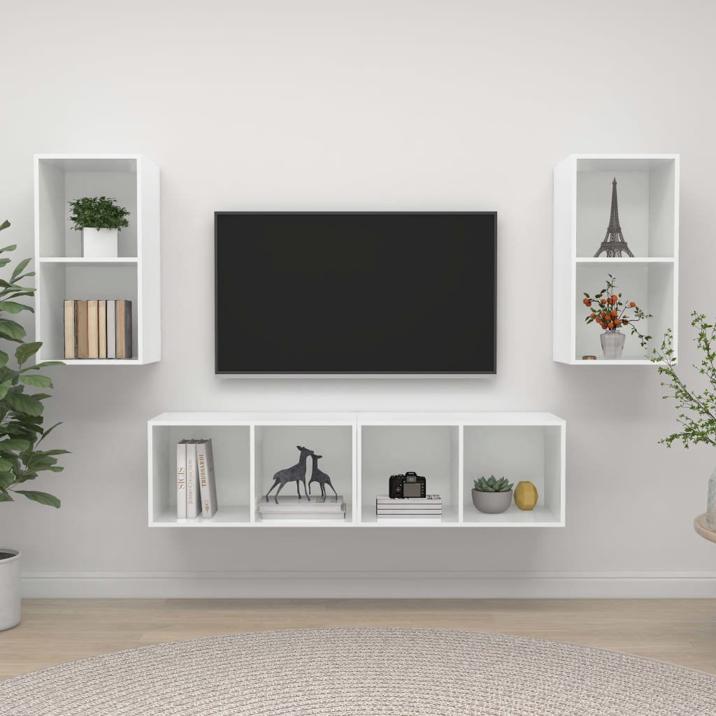 Nástěnné TV skříňky 4 ks bílé s vysokým leskem kompozitní dřevo