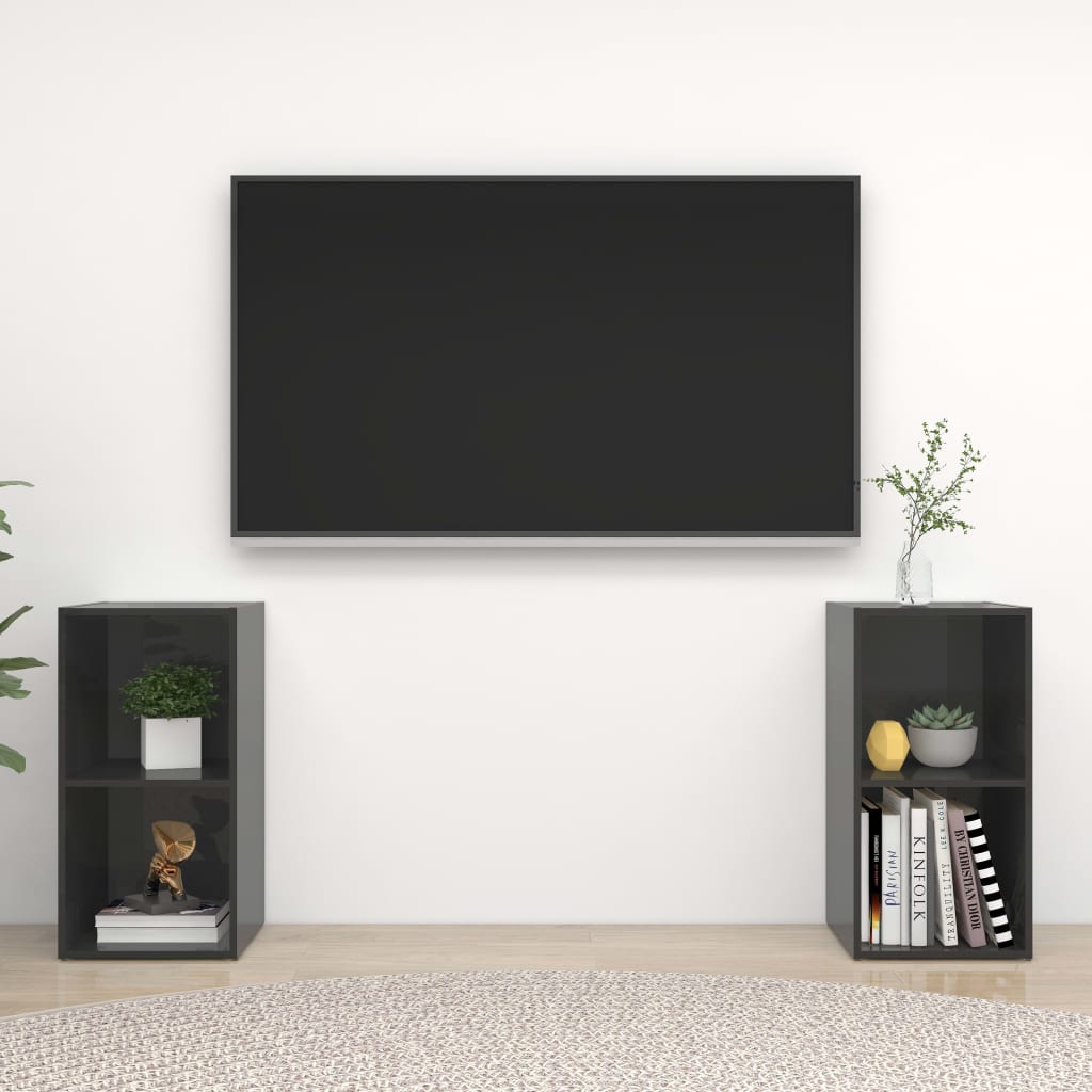 TV skříňky 2 ks šedé vysoký lesk 72 x 35 x 36,5 cm dřevotříska