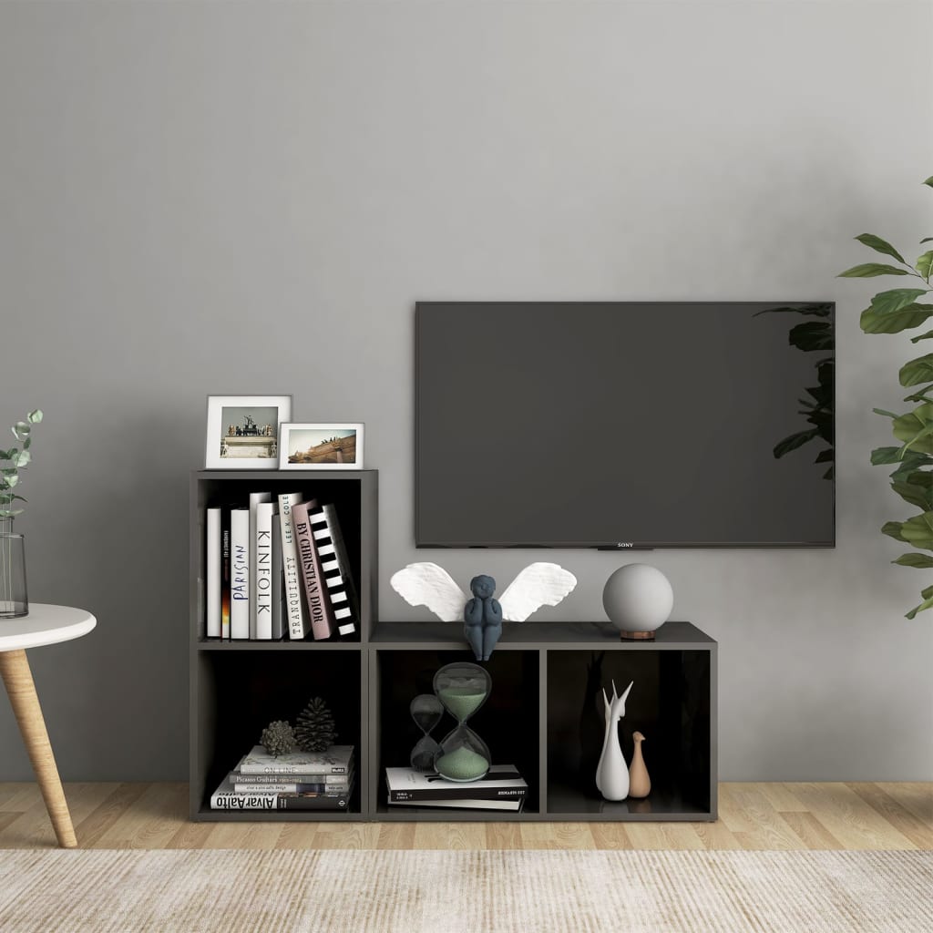 TV skříňky 2 ks šedé vysoký lesk 72 x 35 x 36,5 cm dřevotříska