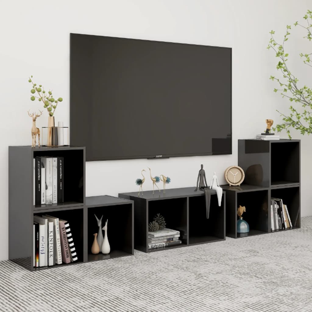6dílný set TV skříněk šedý s vysokým leskem kompozitní dřevo