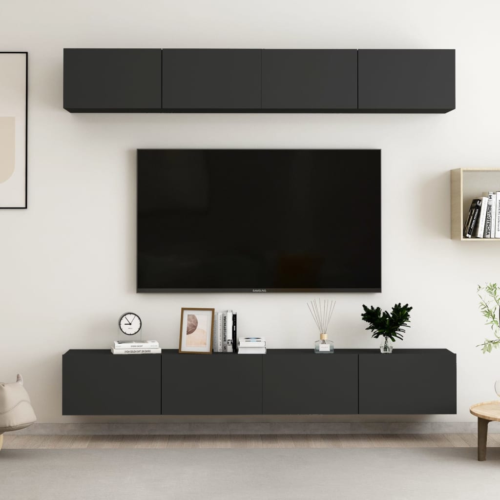TV skříňky 4 ks černé 100 x 30 x 30 cm kompozitní dřevo