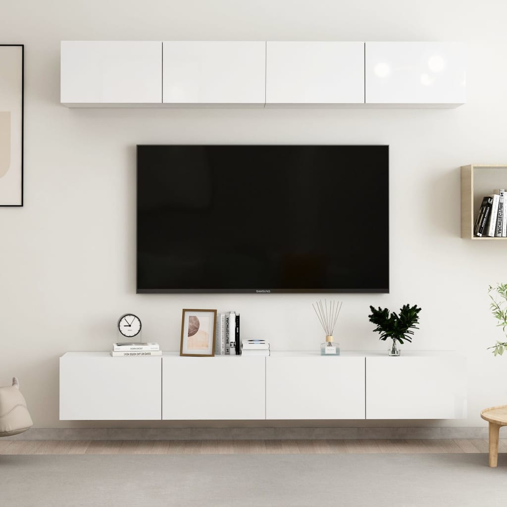 TV skříňky 4 ks bílé s vysokým leskem 100x30x30 cm dřevotříska