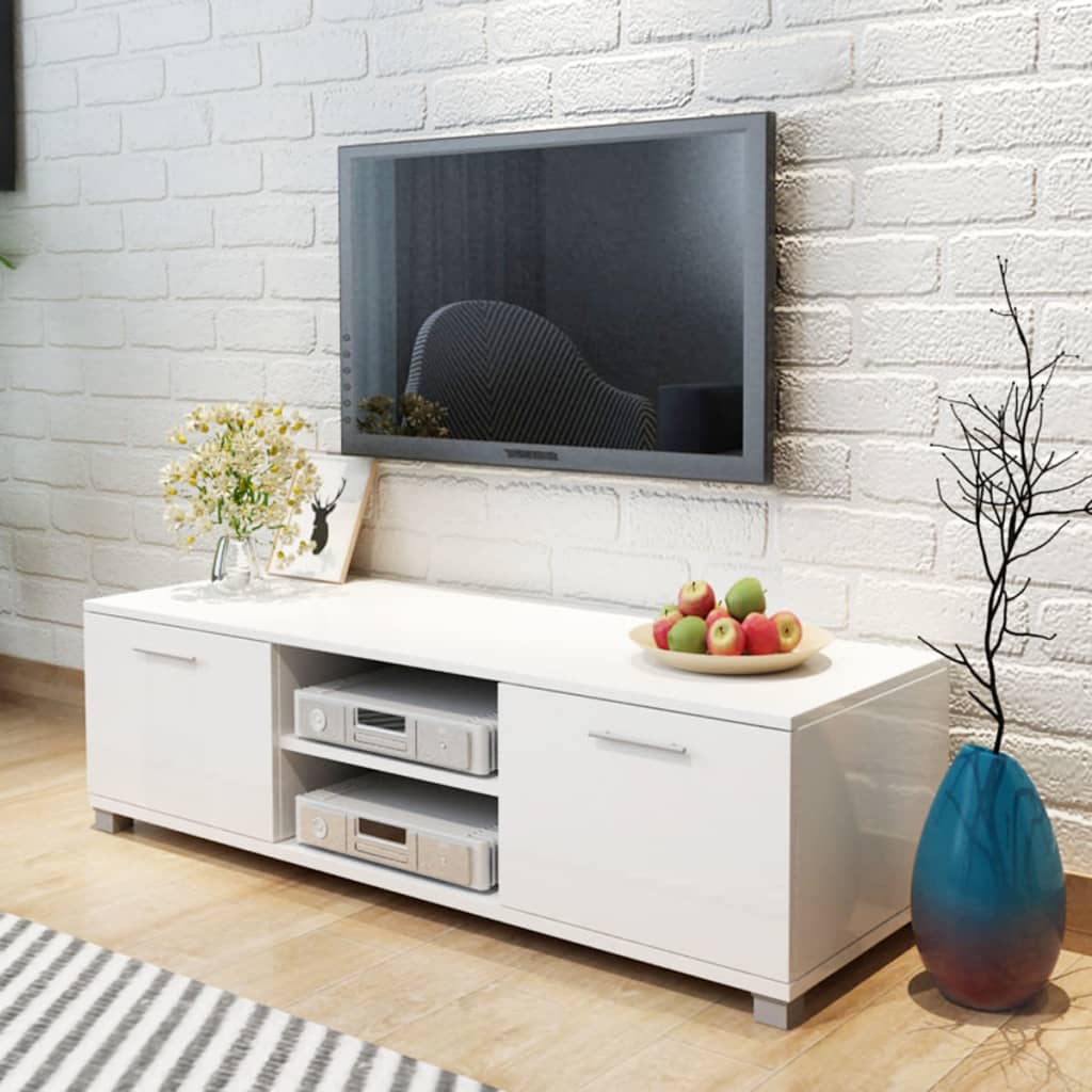 TV stolek bílý s vysokým leskem 120 x 40,5 x 35 cm
