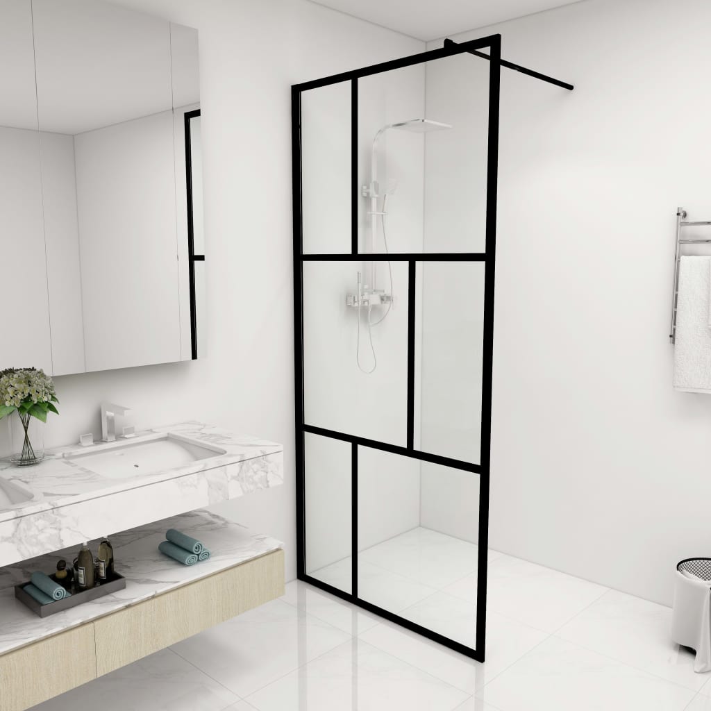 Zástěna do průchozí sprchy s tvrzeným sklem černá 90 x 195 cm