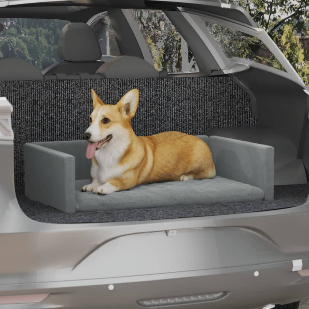 Pelíšek pro psy do kufru auta světle šedý 70x45 cm lněný vzhled