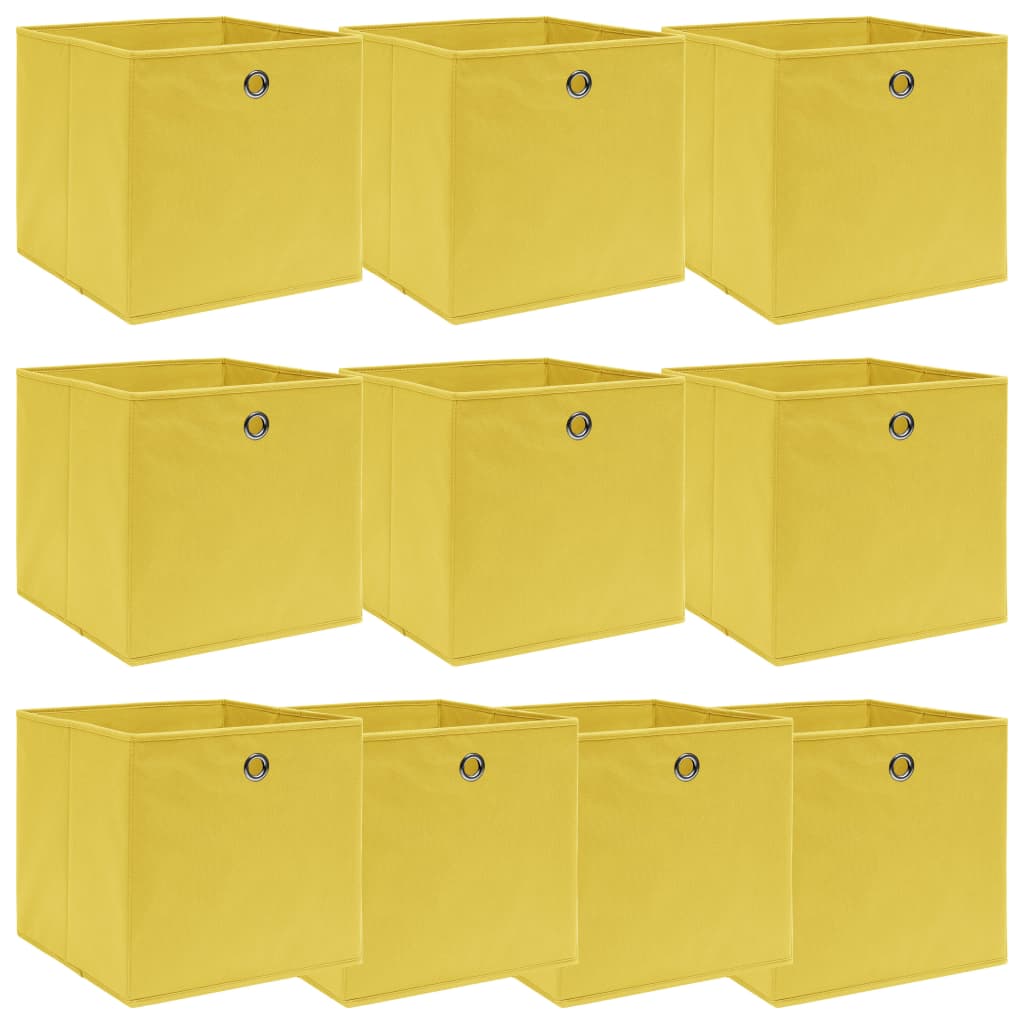 Úložné boxy 10 ks žluté 32 x 32 x 32 cm textil