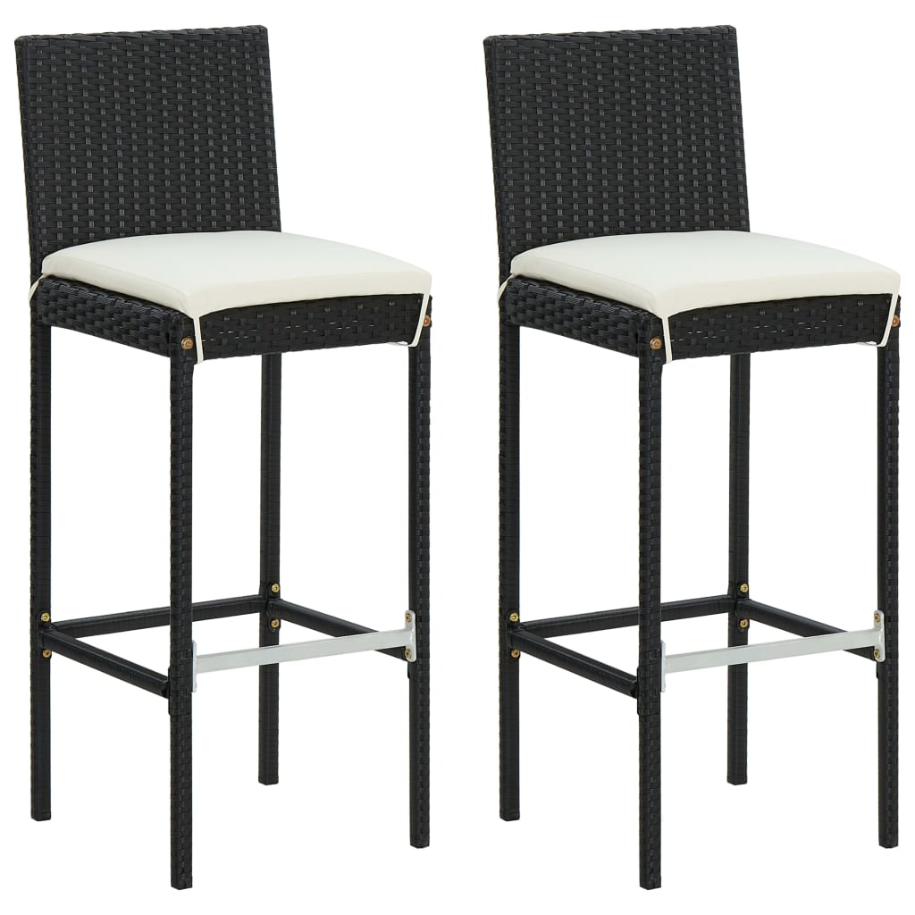 Zahradní barové stoličky s poduškami 2 ks černé polyratan