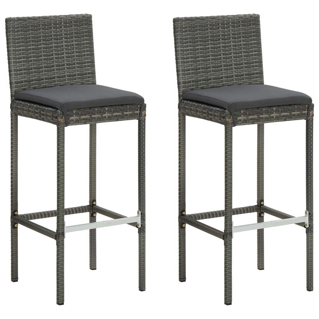 Zahradní barové stoličky s poduškami 2 ks šedé polyratan