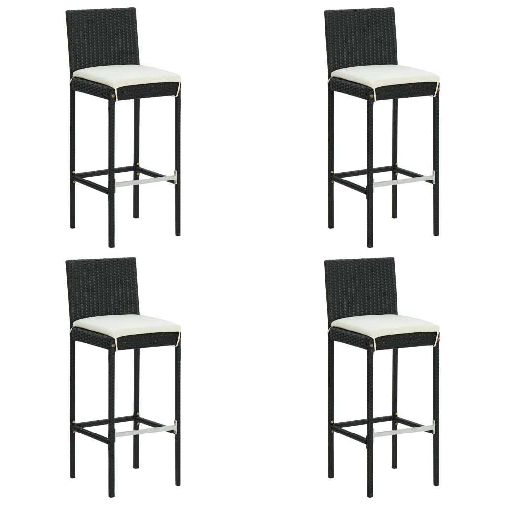 Zahradní barové stoličky s poduškami 4 ks černé polyratan