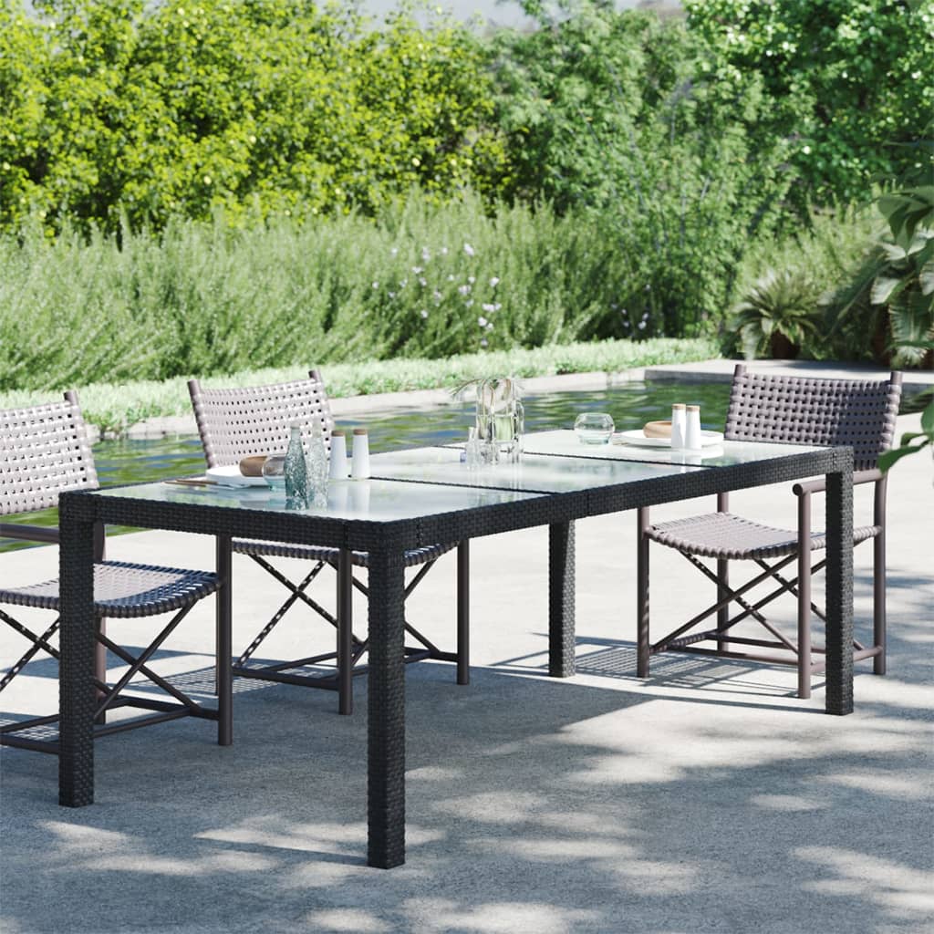 Zahradní stůl černý 190 x 90 x 75 cm tvrzené sklo a polyratan