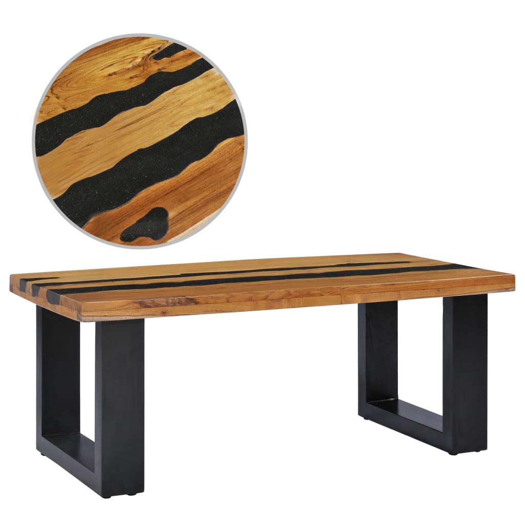 Konferenční stolek 100 x 50 x 40 cm masivní teak a lávový kámen