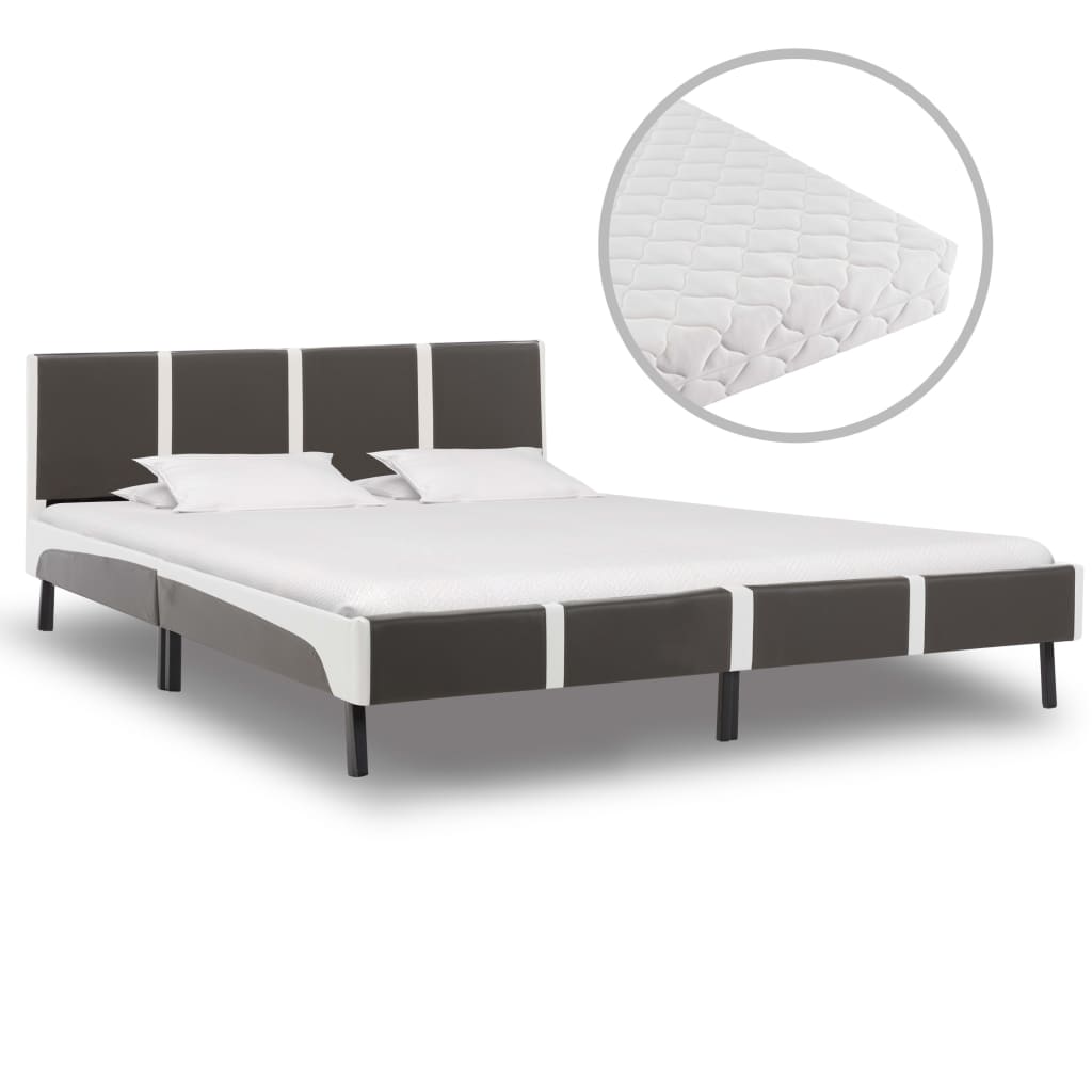 Postel s matrací šedo-bílá umělá kůže 180 x 200 cm