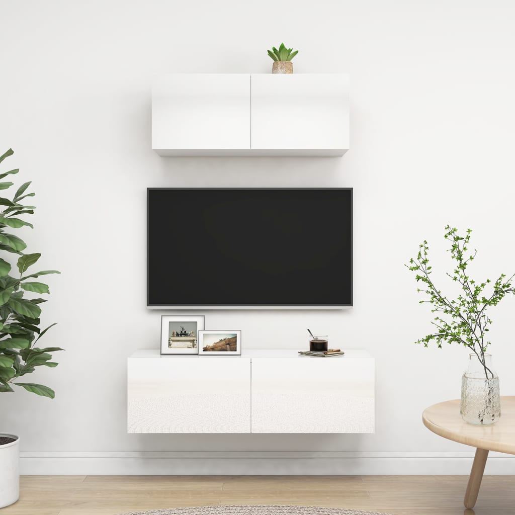 2dílný set TV skříněk bílý s vysokým leskem kompozitní dřevo