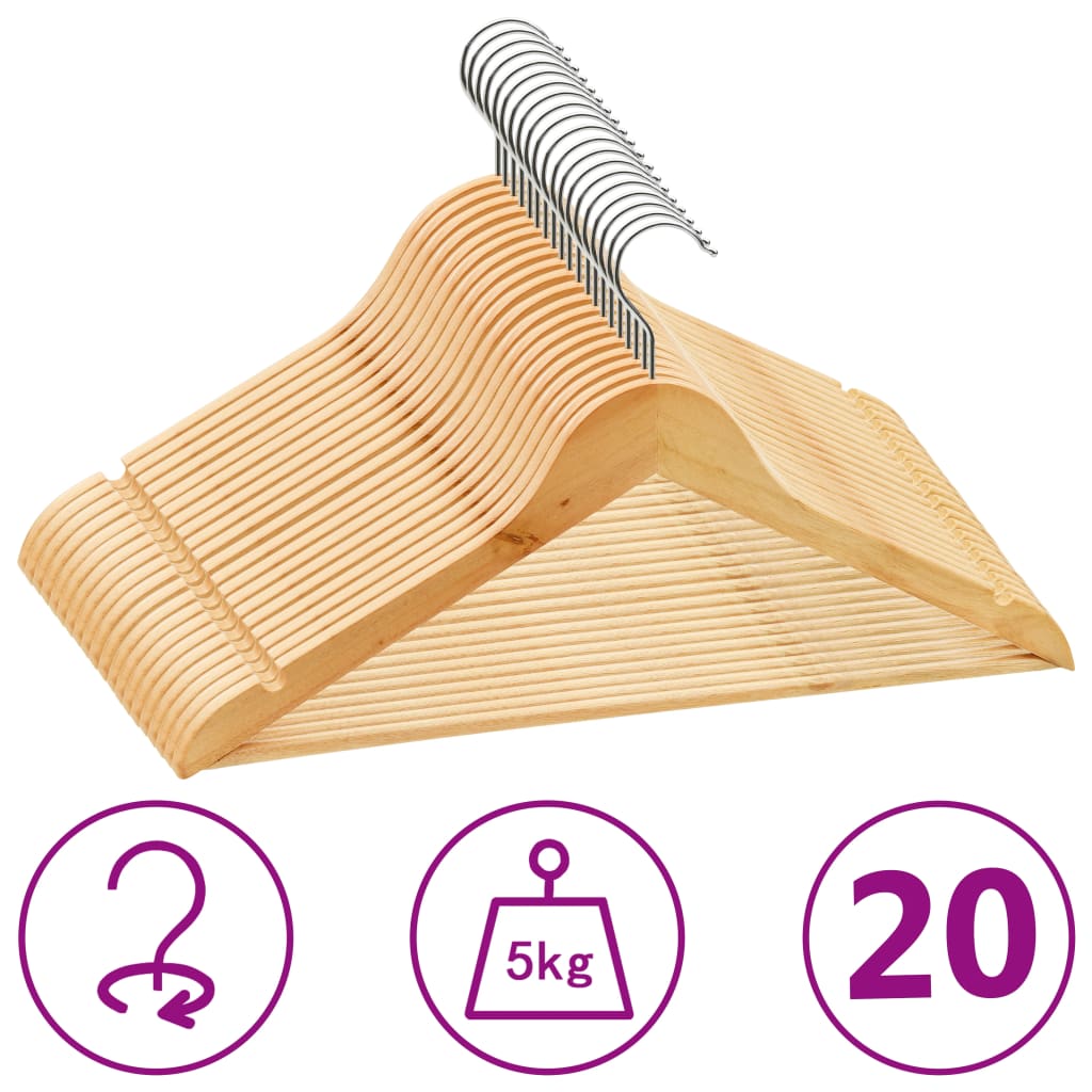 20 ks šatních ramínek protiskluzové tvrdé dřevo