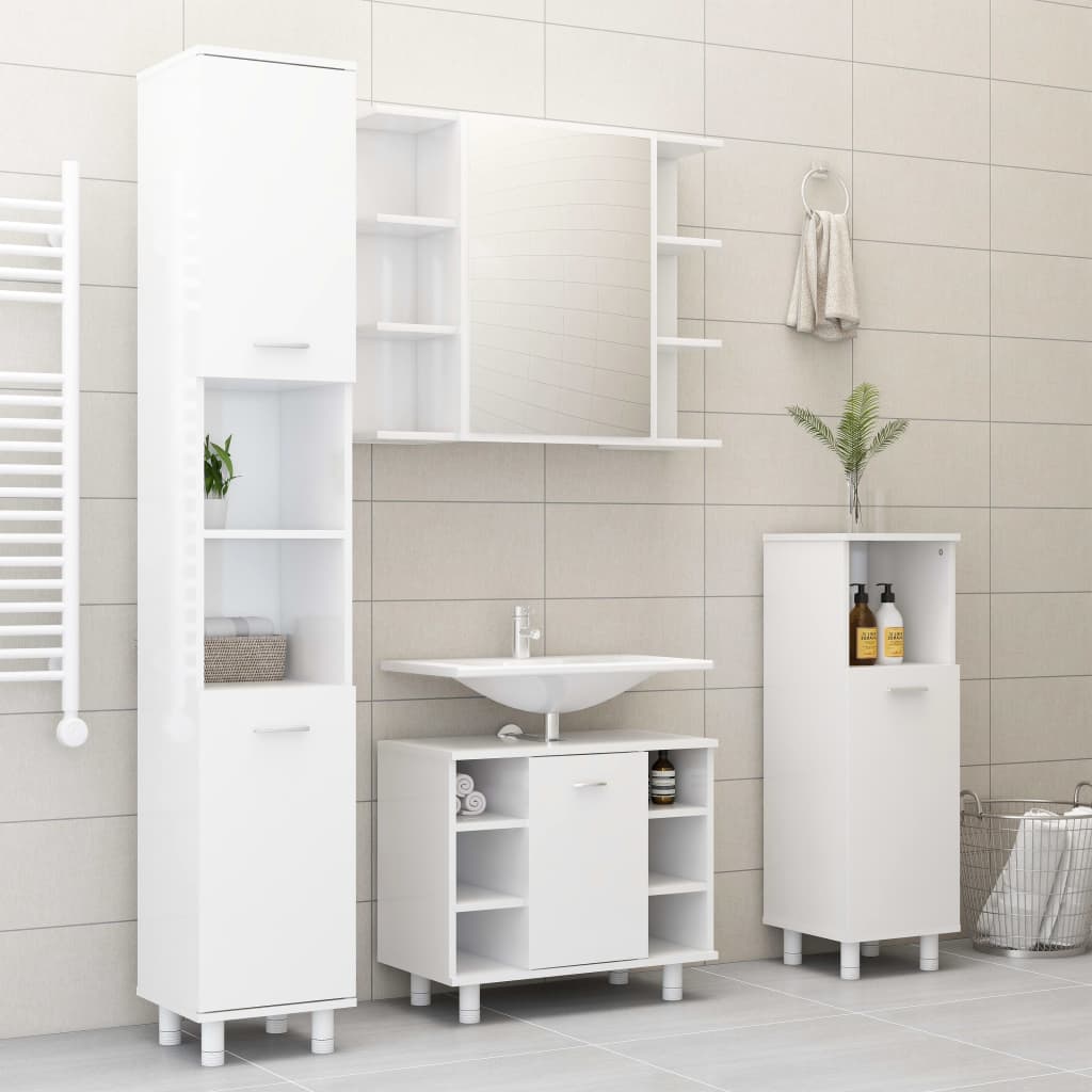4dílná koupelnová sestava bílá vysoký lesk kompozitní dřevo