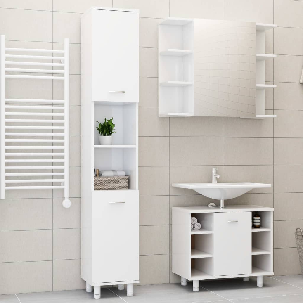 3dílná koupelnová sestava bílá vysoký lesk kompozitní dřevo