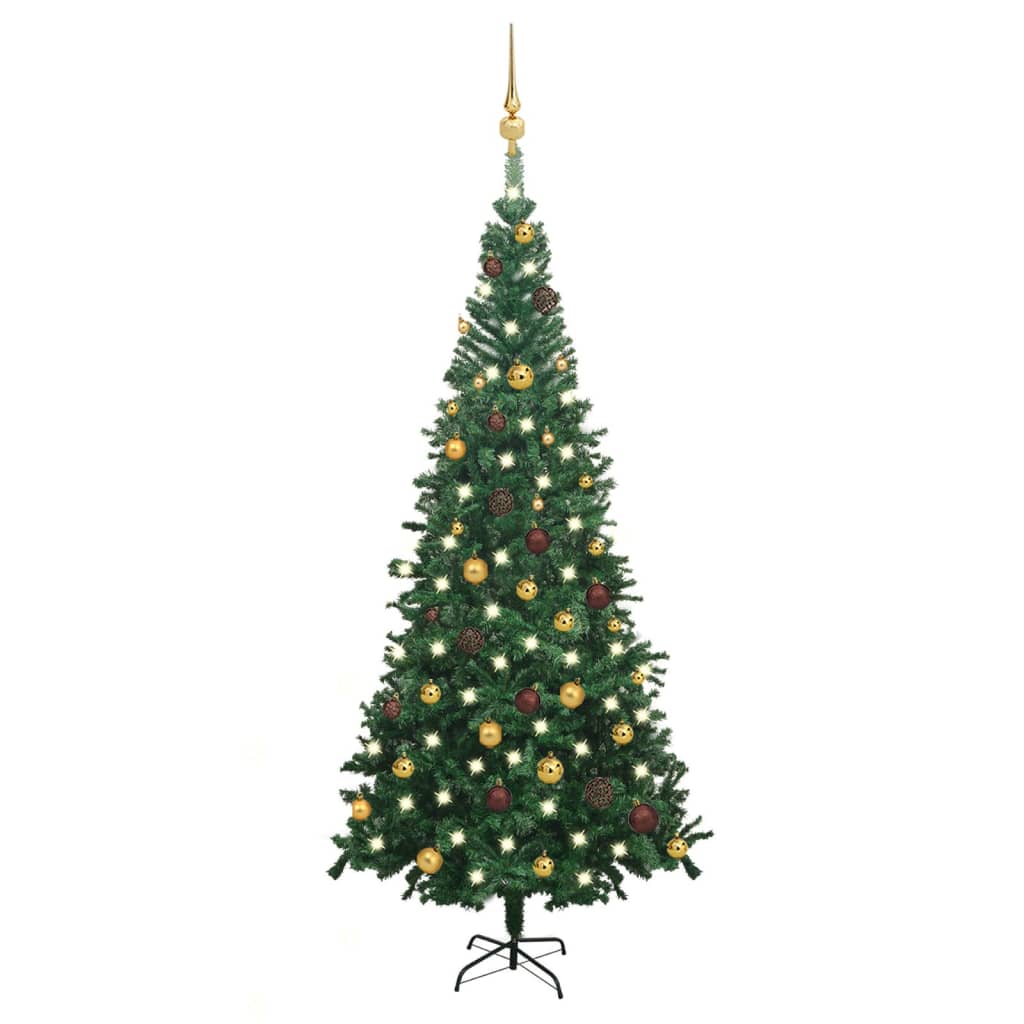 Umělý vánoční stromek s LED a sadou koulí L 240 cm zelený