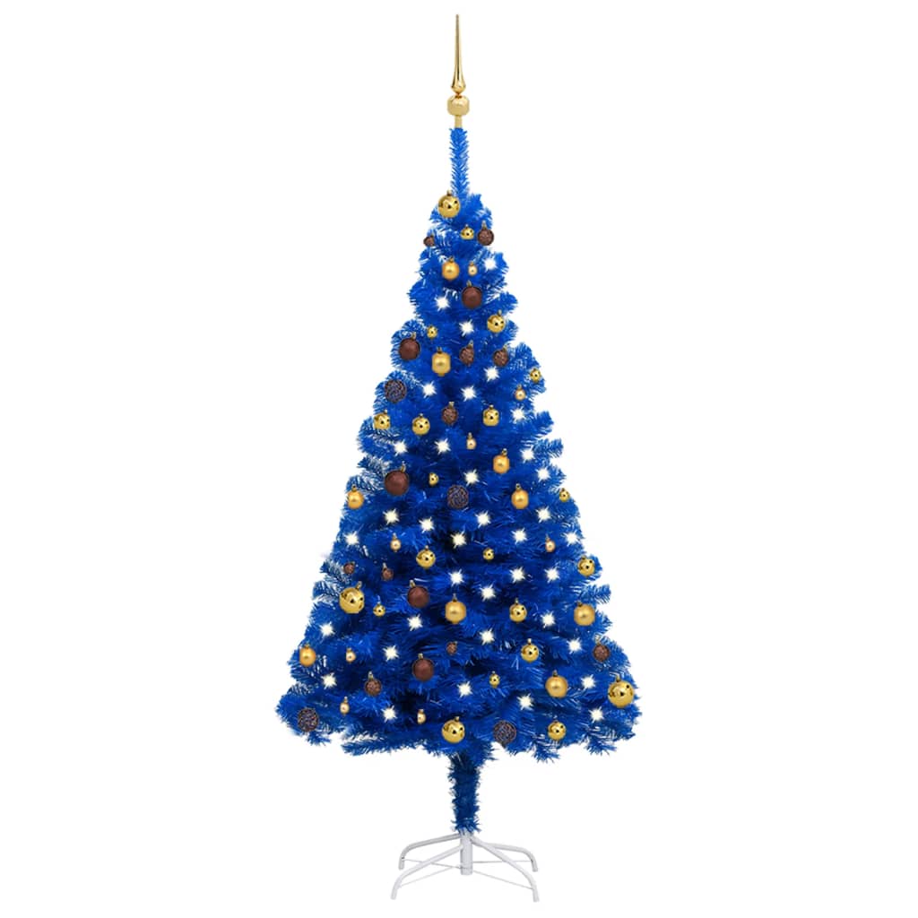 Umělý vánoční stromek s LED a sadou koulí modrý 180 cm PVC