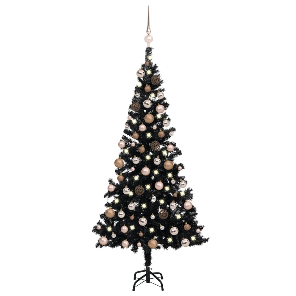 Umělý vánoční stromek s LED a sadou koulí černý 180 cm PVC