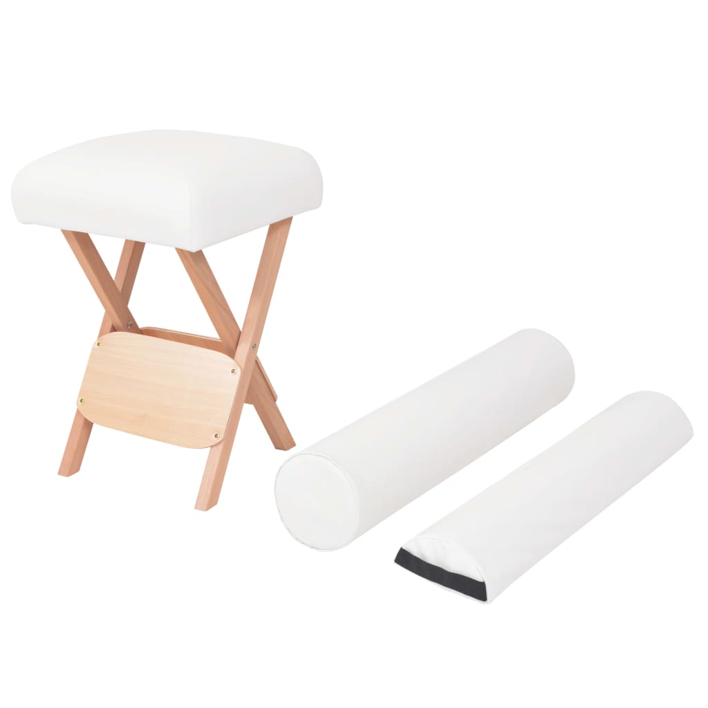 Skládací masážní stolička 12 cm silný sedák 2 podhlavníky bílá