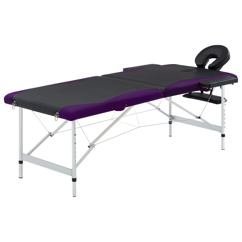 Skládací masážní stůl se 2 zónami hliník černý a fialový