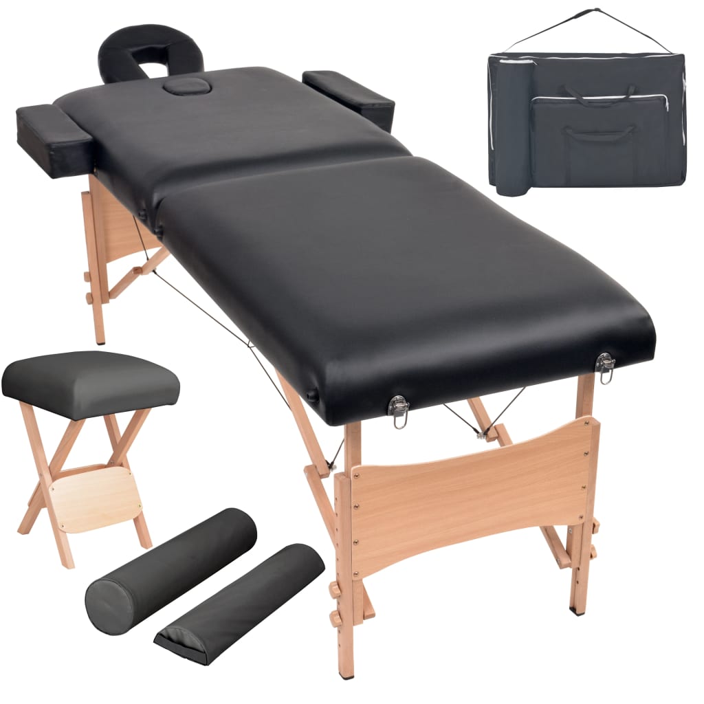 Skládací masážní stůl 2 zóny a stolička tloušťka 10 cm černé