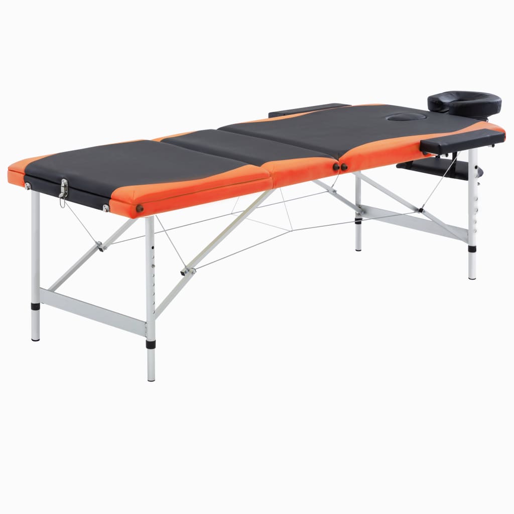 Skládací masážní stůl se 3 zónami hliník černo-oranžový