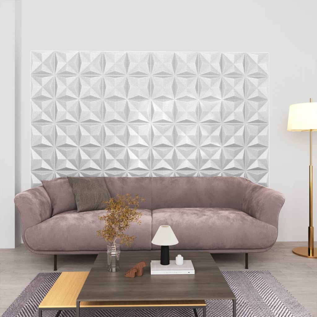 3D nástěnné panely 48 ks 50 x 50 cm origami bílé 12 m²