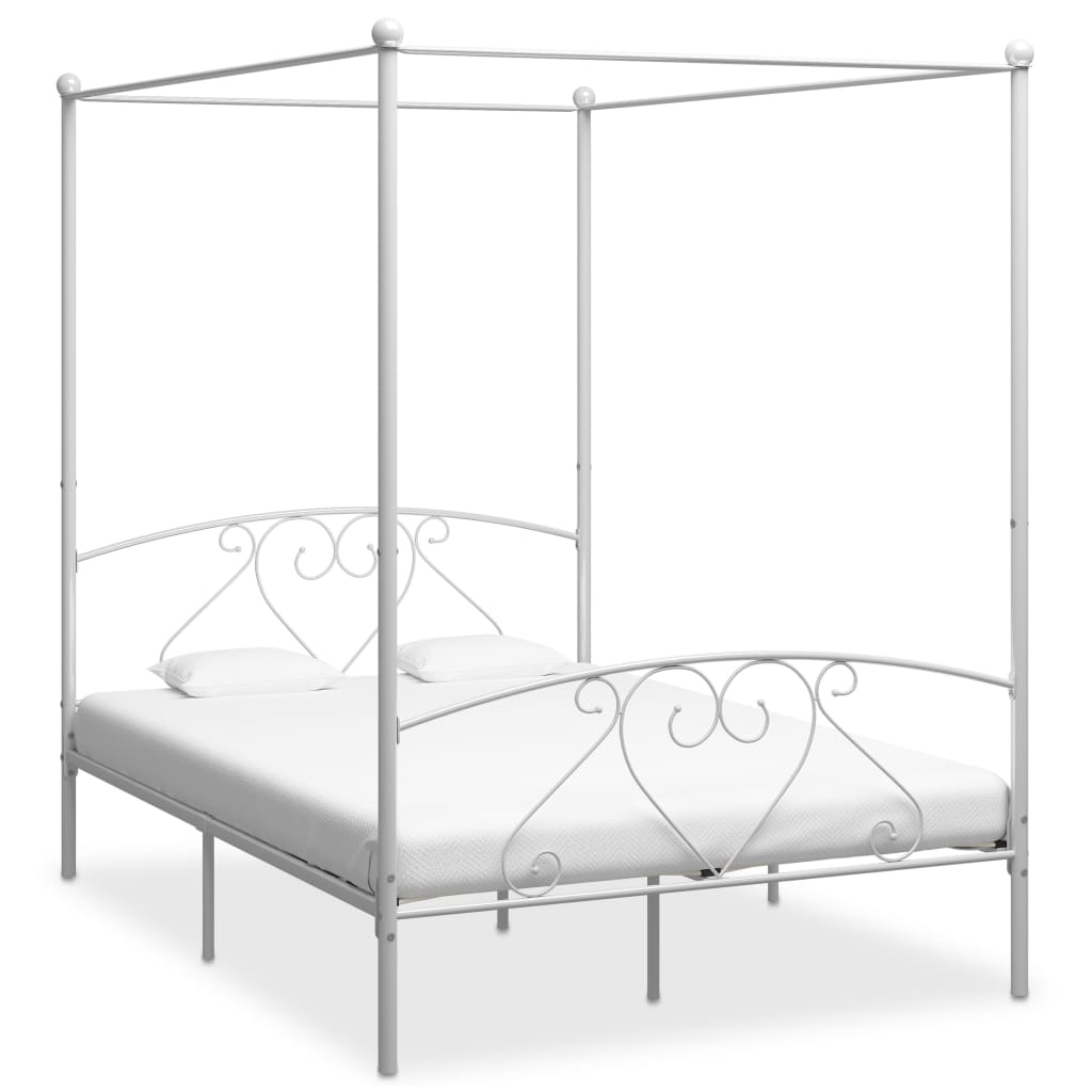 Rám postele s nebesy bílý kovový 140 x 200 cm