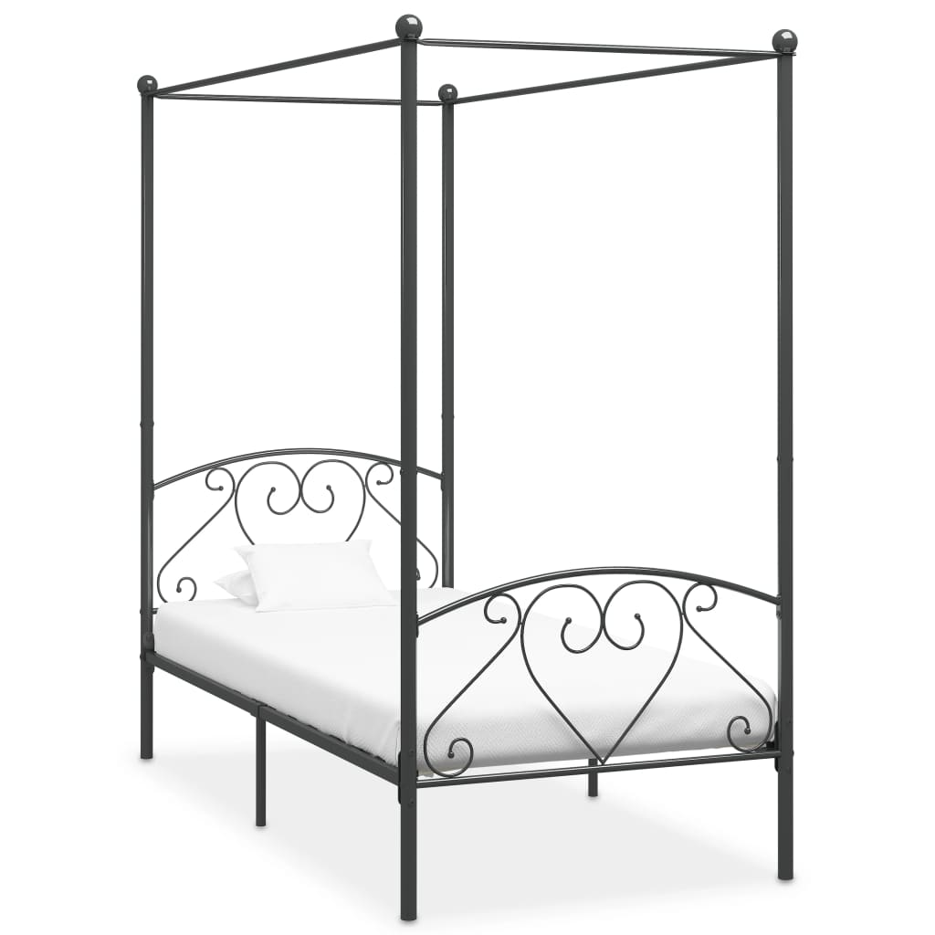 Rám postele s nebesy šedý kovový 100 x 200 cm