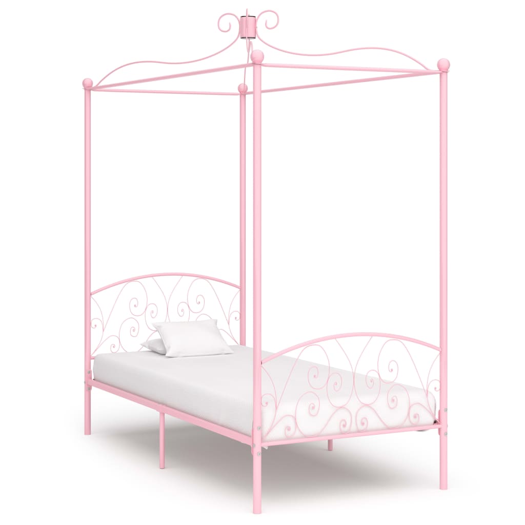 Rám postele s nebesy růžový kovový 100 x 200 cm