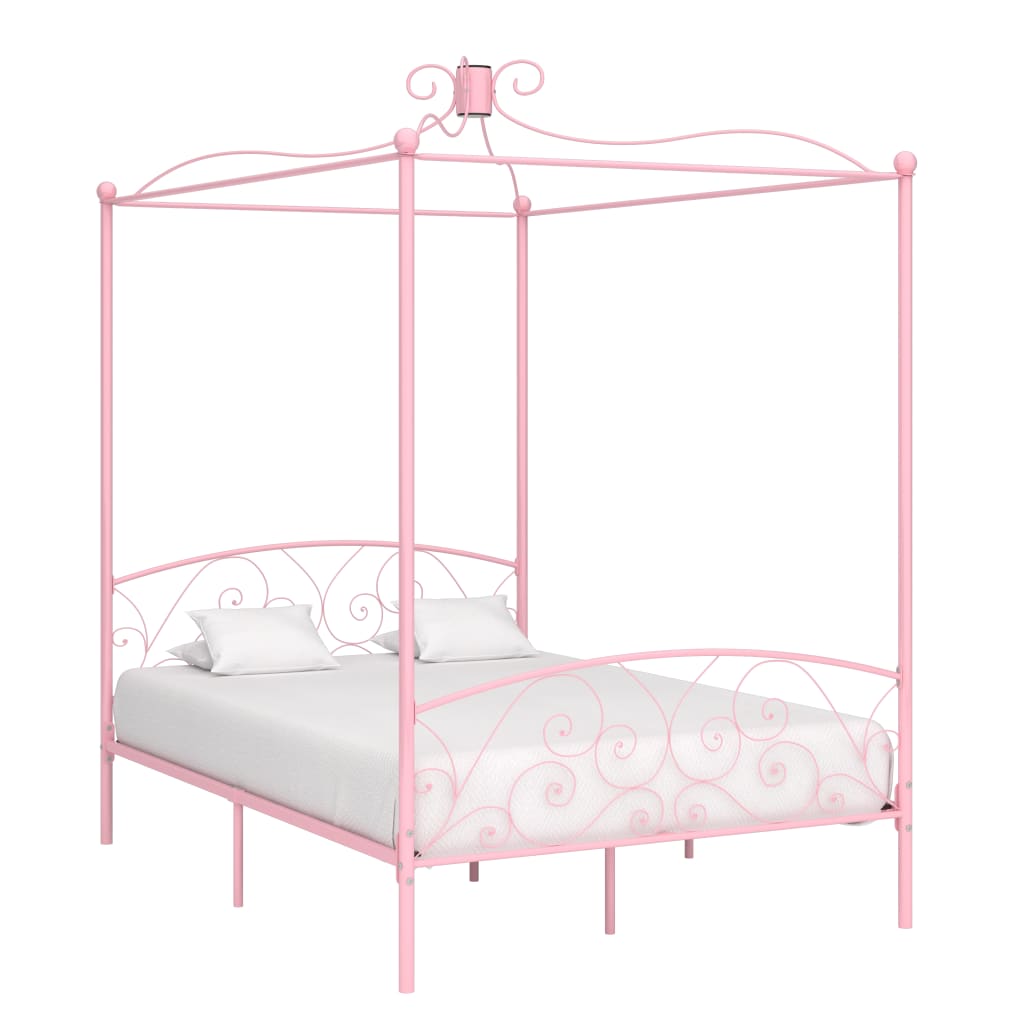 Rám postele s nebesy růžový kovový 120 x 200 cm