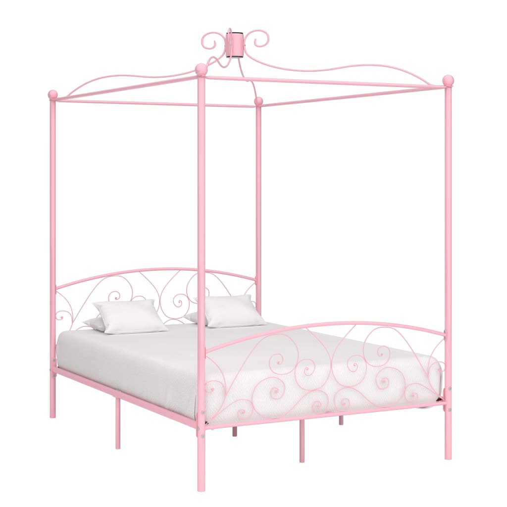 Rám postele s nebesy růžový kovový 140 x 200 cm