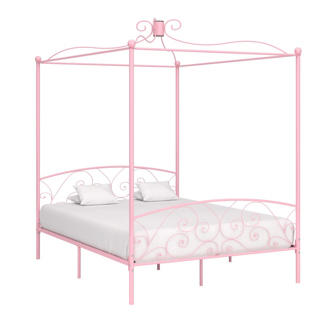 Rám postele s nebesy růžový kovový 160 x 200 cm
