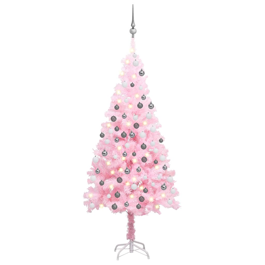 Umělý vánoční stromek s LED a sadou koulí růžový 180 cm PVC