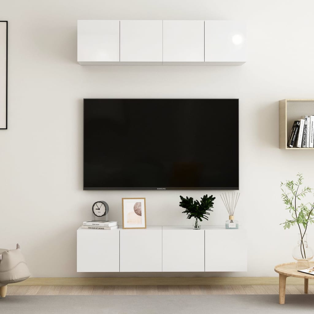 TV skříňky 4 ks bílé s vysokým leskem 60x30x30 cm dřevotříska