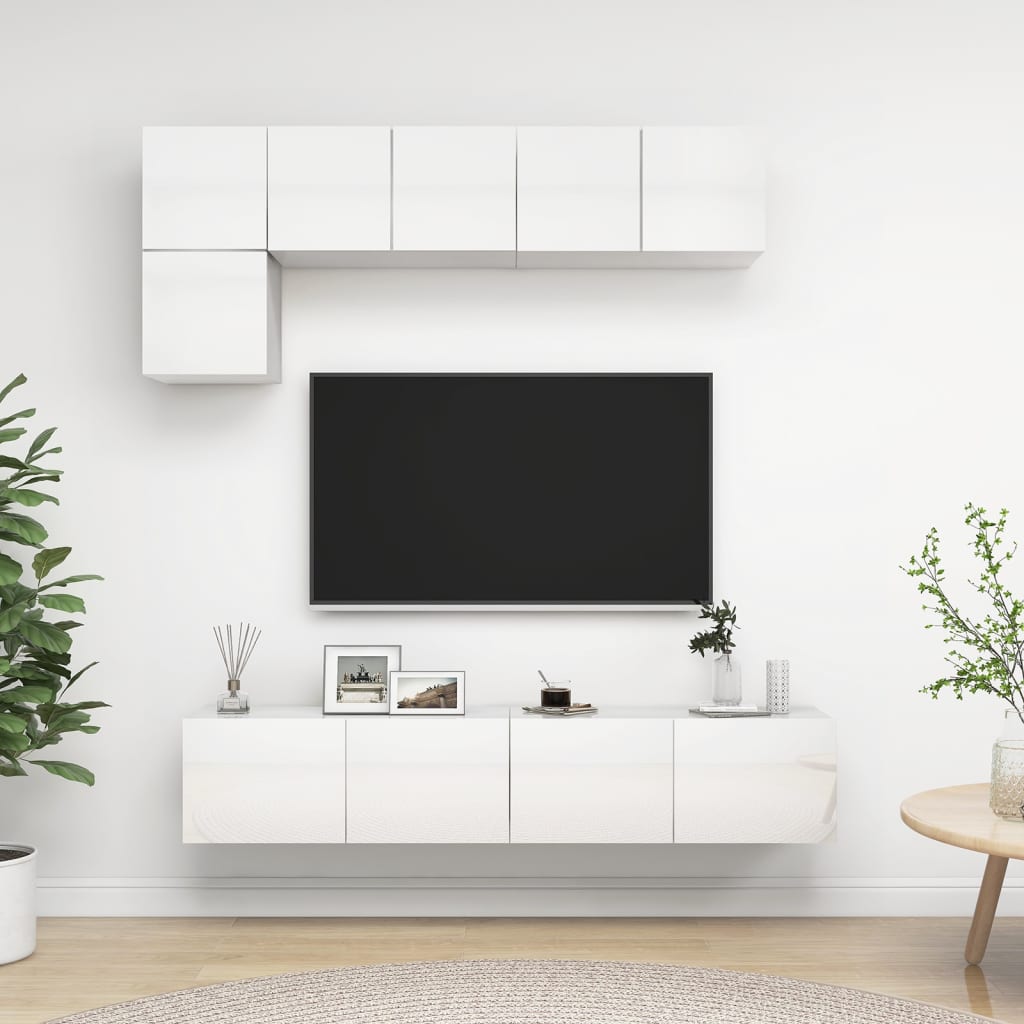 5dílný set TV skříněk bílý s vysokým leskem kompozitní dřevo