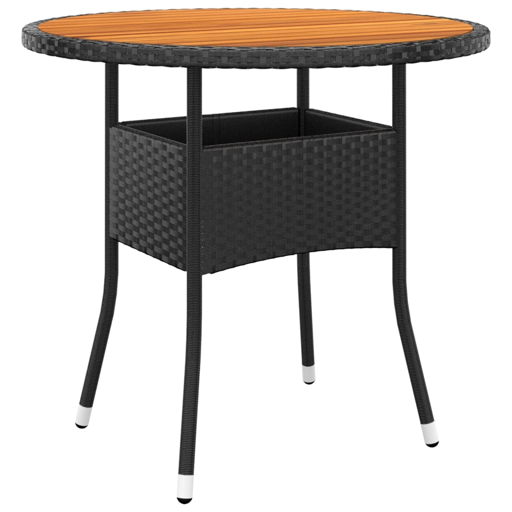 Zahradní stůl Ø 80 x 75 cm akáciové dřevo a polyratan černý